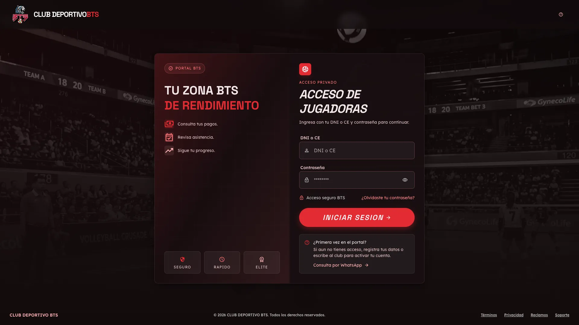 Acceso y portal de jugadoras de Club Deportivo BTS