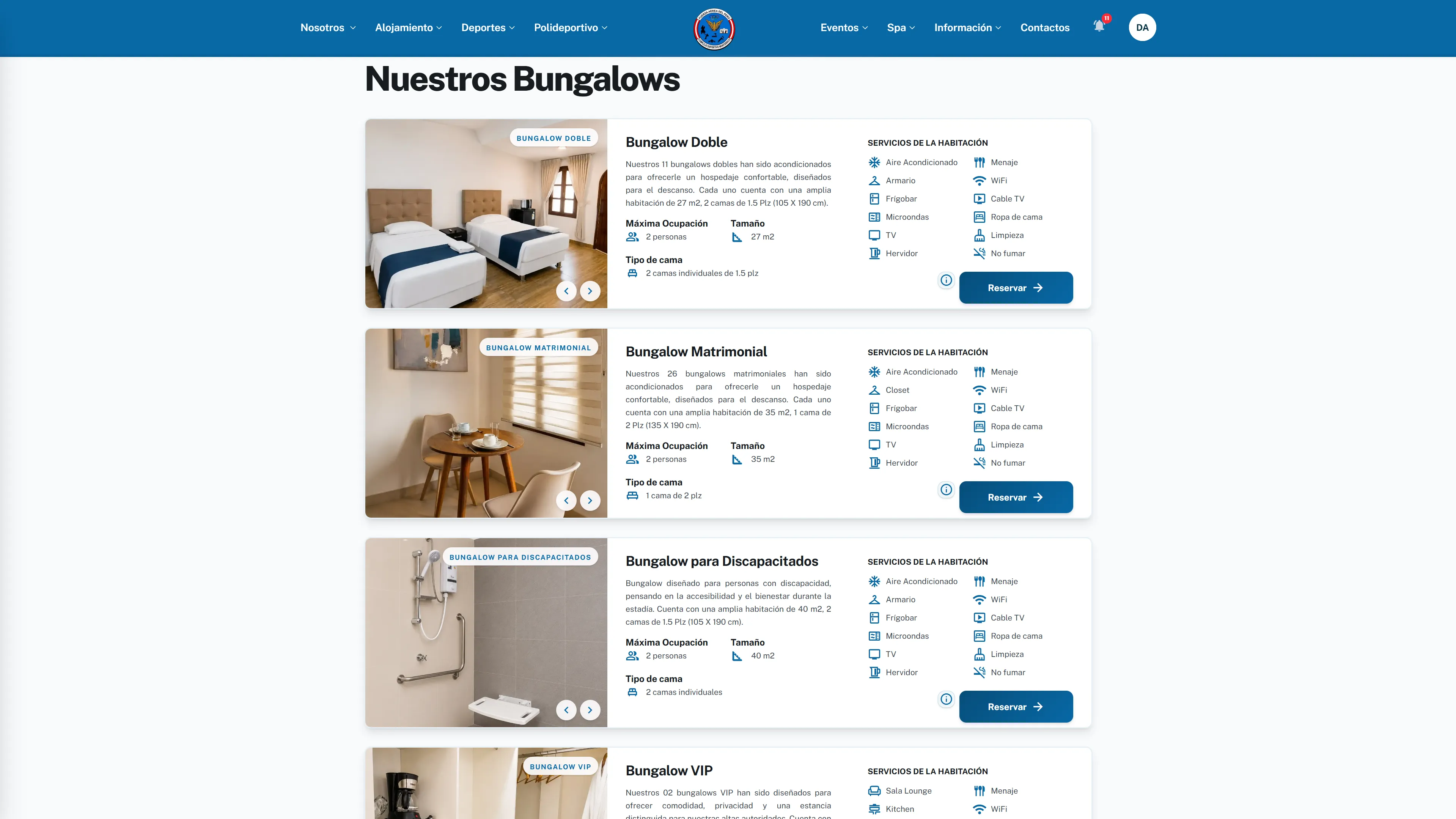Catálogo público de bungalows de Complejo Deportivo Monterrico