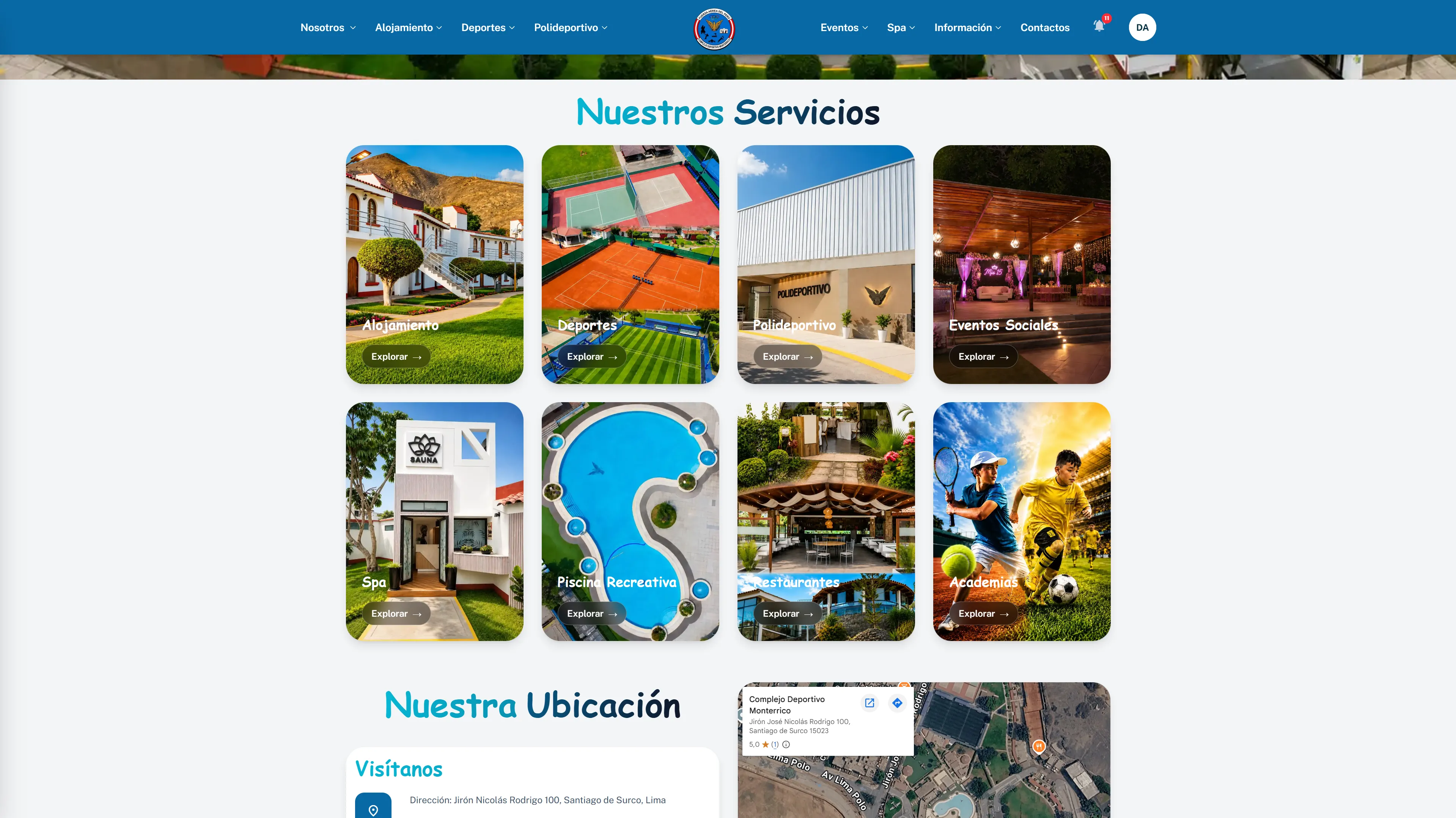 Catálogo público de servicios de Complejo Deportivo Monterrico