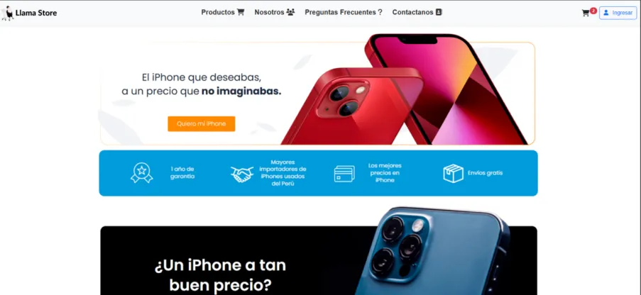 Página principal de Llama Store Web