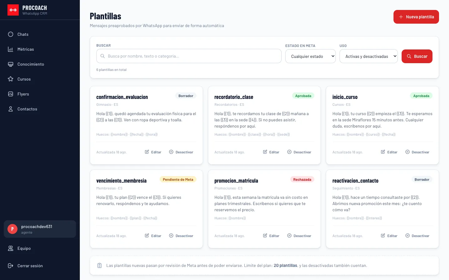 Administración de plantillas de mensaje HSM para WhatsApp Business